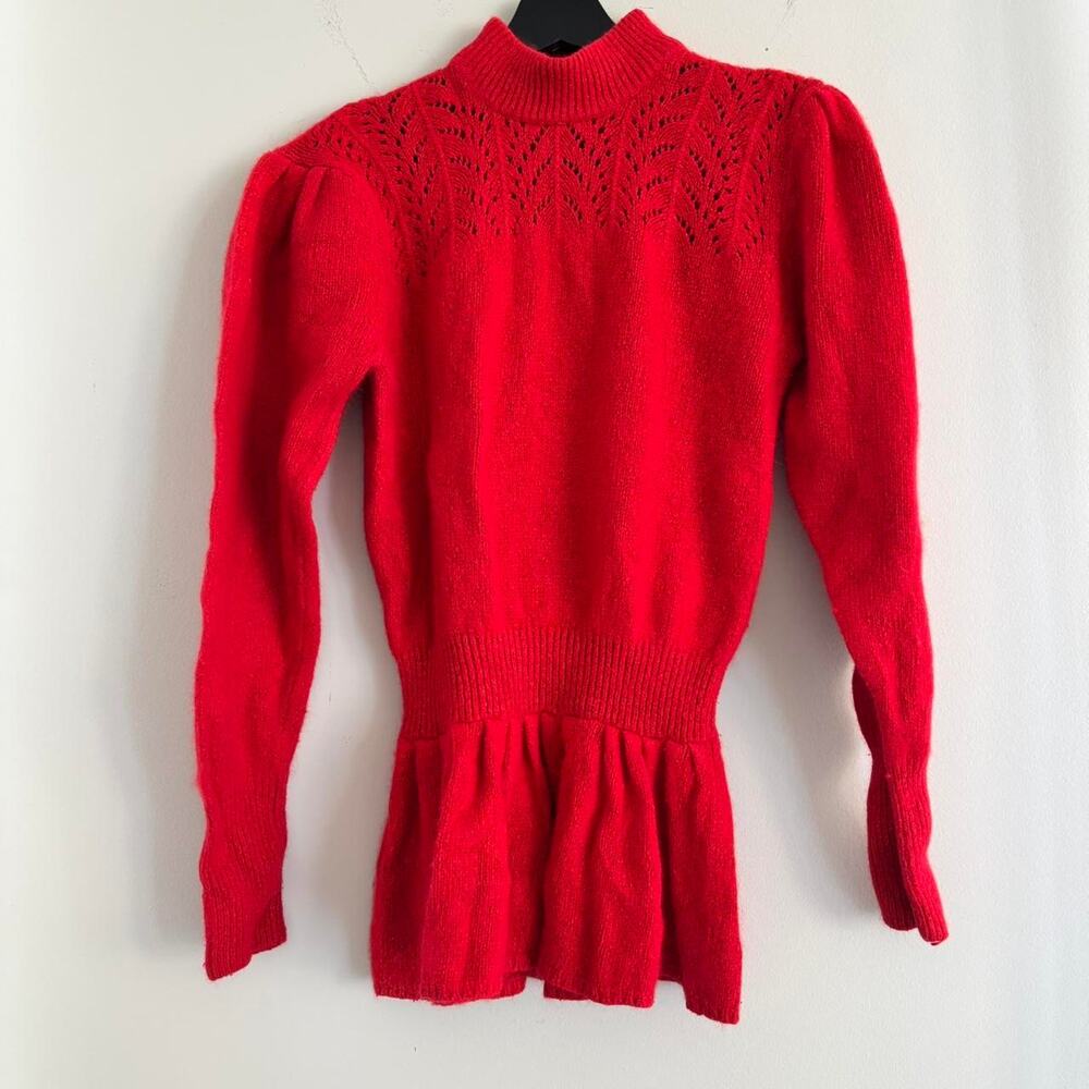 90s Vintage Sarah Taylor Silk Wool Blend Peplum Sweater Womens Red Size 8